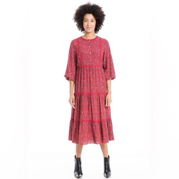 Max Studio Floral Tiered Midi Dress Size L - Picture 1 of 4